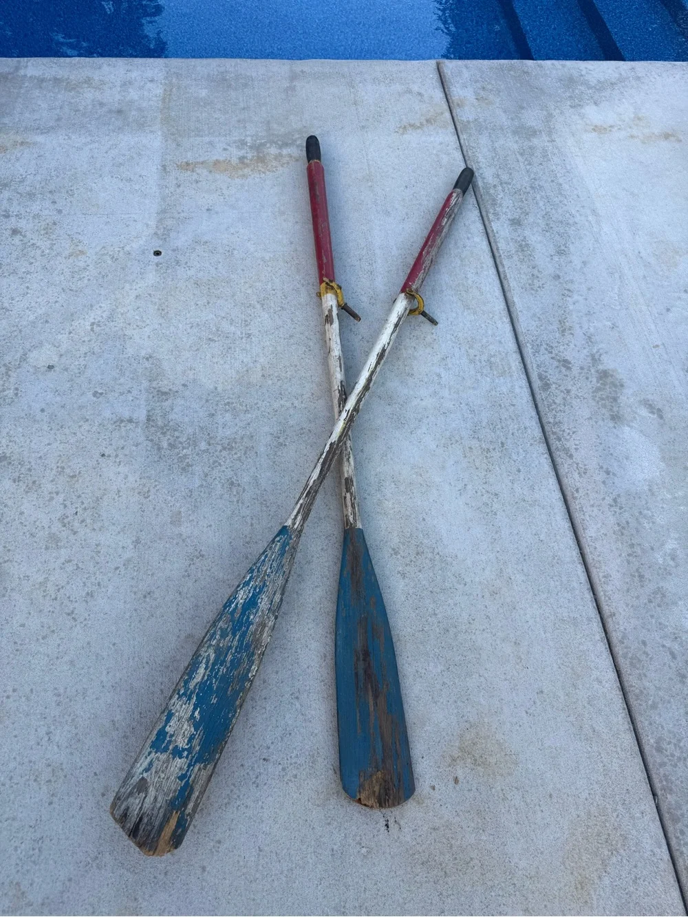 Vintage Wooden Boat Oars Original Paint And Metal Oar Locks Rare Find